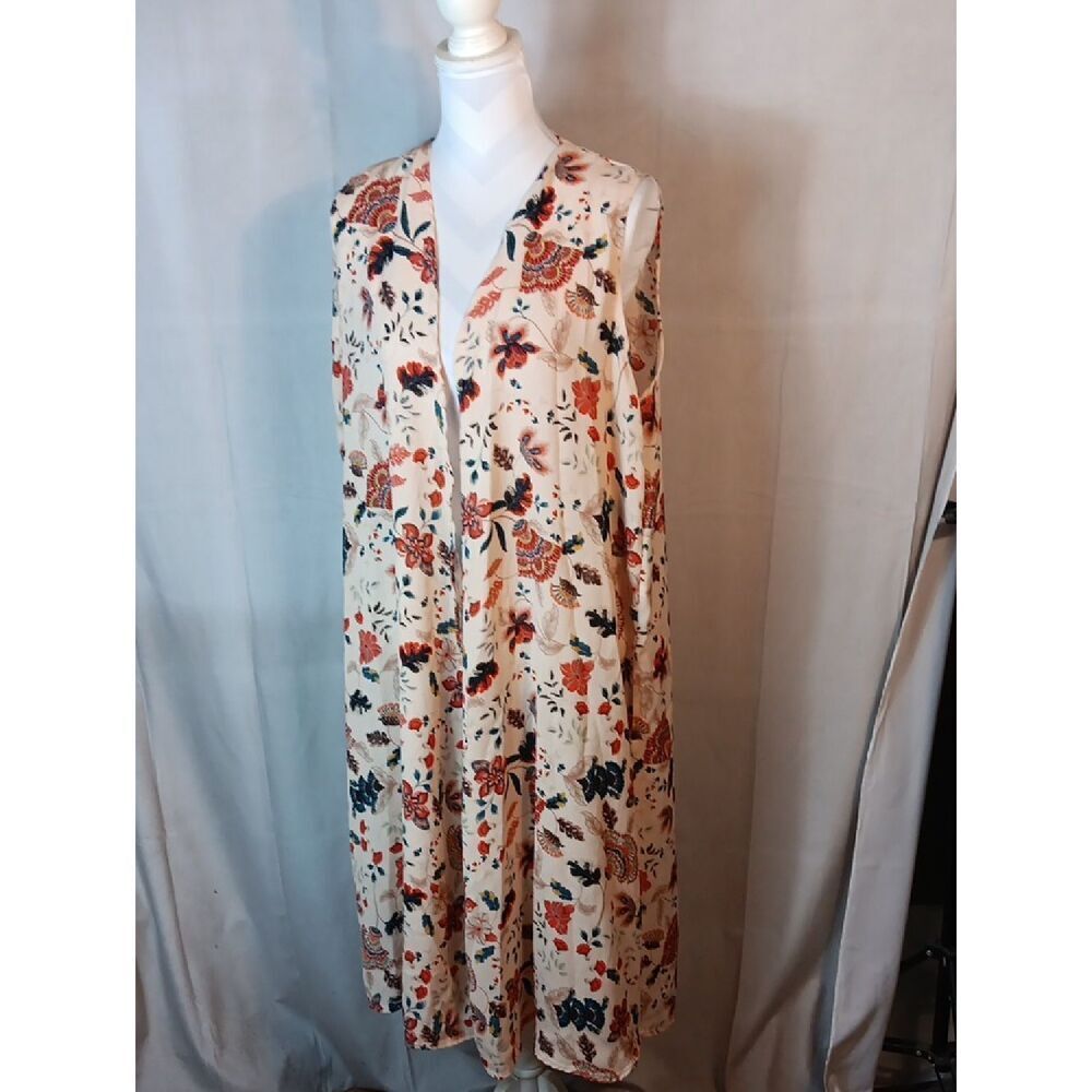 LuLaRoe Sleeveless Floral Kimono Vest in Cream, Coral, Navy
